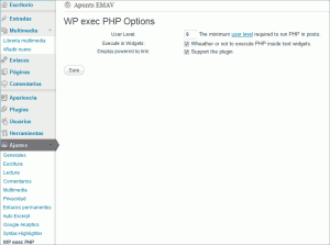 Configuración de WP exec PHP
